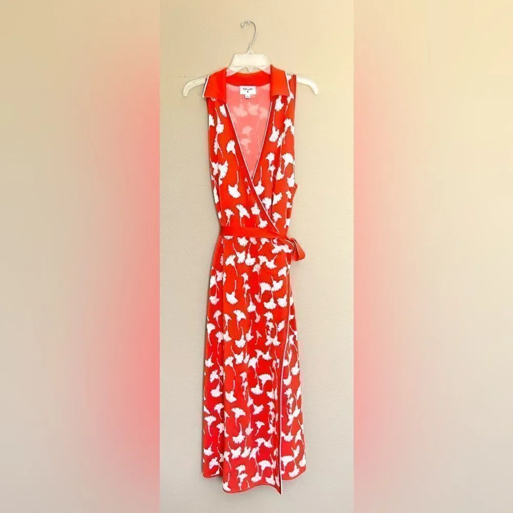 DVF x Target Collared Sleeveless Ginkgo Cherry Tomato Sweaterknit Wrap Dress - Picture 2 of 12